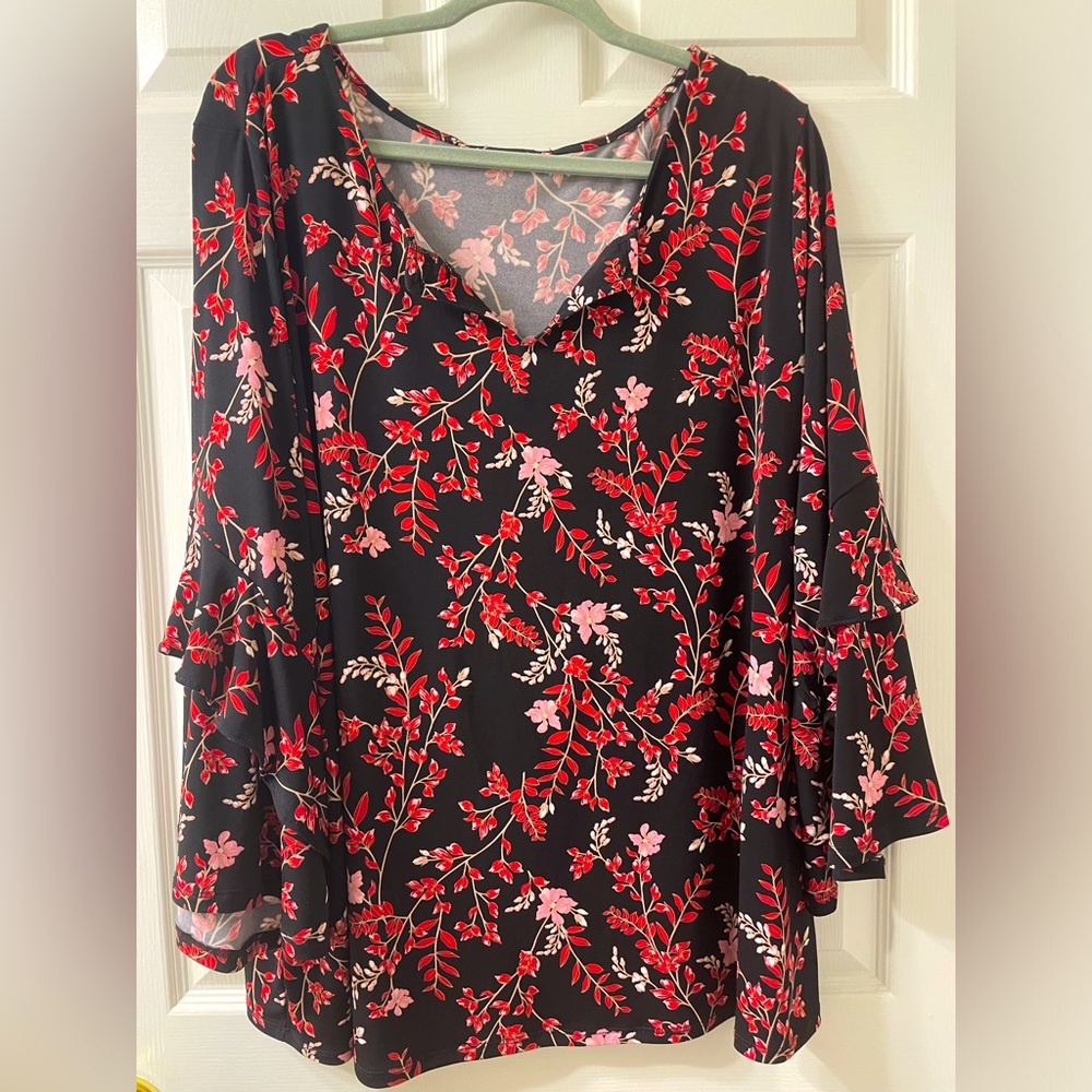 3X Liz Claiborne Red Floral Top